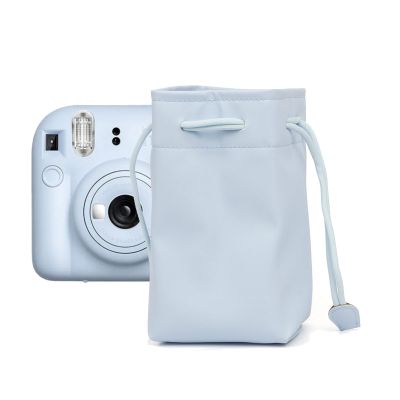 Kimyoaee Mini 12 Camera Case for Fujifilm Instax Mini 12 Instant Camera Cover, Protective Leather Drawstring Pouch Bag (Pastel Blue)