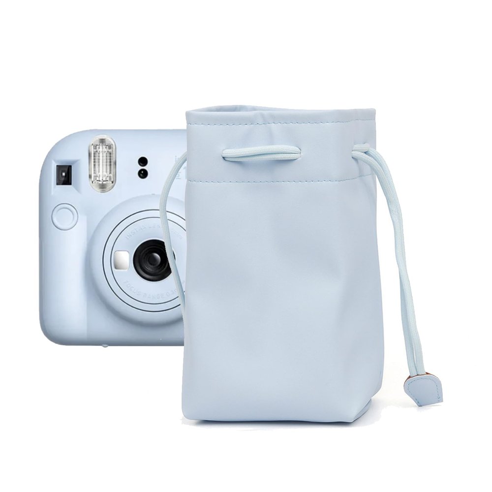 Kimyoaee Mini 12 Camera Case for Fujifilm Instax Mini 12 Instant Camera Cover, Protective Leather Drawstring Pouch Bag (Pastel Blue)