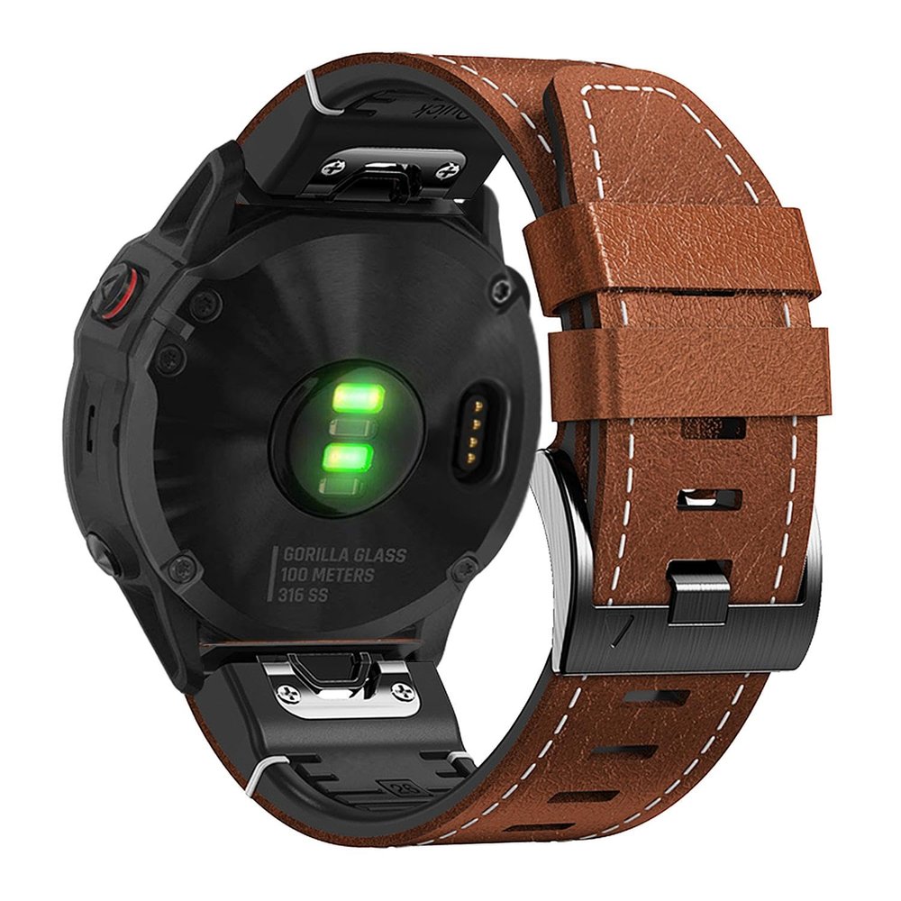 Abanen Quick Fit 26mm Leather Watch Bands for Garmin Instinct 2X / Fenix 7X / Fenix 6X / Fenix 5X, Fiber Leather with Silicone Lining Stitches Soft Sweat-proof Wrist Strap for EPIX Pro 51mm (Brown)