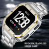 HASLFM Stainless Steel Watch Bands with Case Compatible for Fitbit Versa 4/Versa 3/Versa 2/Versa 1/Fitbit Versa Lite/Fitbit Sense 2/Sense 1,Rugged Metal Strap for Men with Protector Case Bumper Cover view 2