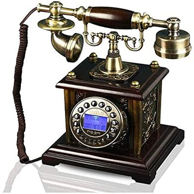 Classic European Retro Landline Telephone Phone Home Retro Engraving Jinhua Button Dial with Display Landline Phone (Color : B)