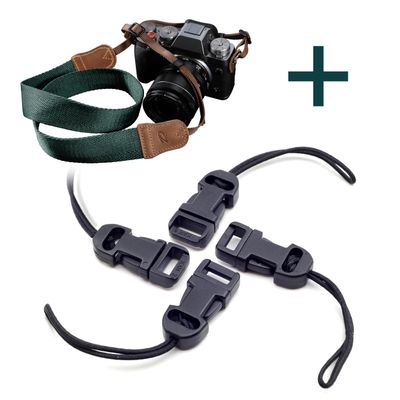Padwa Lifestyle Dark Green Camera Strap and 4 Pcs Black Camera Quick Release Clip