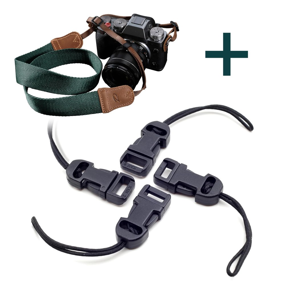 Padwa Lifestyle Dark Green Camera Strap and 4 Pcs Black Camera Quick Release Clip