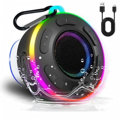 Portable Bluetooth Shower Speaker with Led Light,Waterproof Speaker Loud Sound Built-in Mic Hands,Free Suction Cup&Hook,small Shower speakers for outdoor,Beach,Camping,Kitchen,Kayak,Gifts for unisex