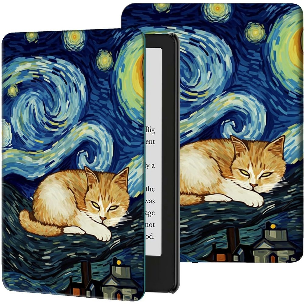 Case for 6.8" Kindle Paperwhite (11th Generation-2021) & Signature Edition PU Leather Slim Smart Cover with Auto Wake/Sleep for Kindle Paperwhite 2021 E-Reader, Art Galaxy Cat