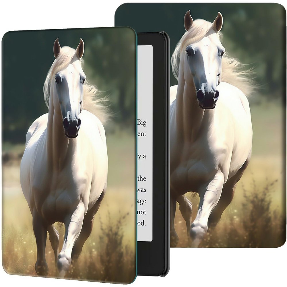 Case for 6.8" Kindle Paperwhite (11th Generation-2021) & Signature Edition PU Leather Slim Smart Cover with Auto Wake/Sleep for Kindle Paperwhite 2021 E-Reader, White Horse