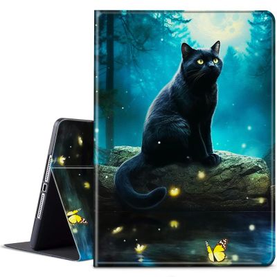 BPQOJB for Kindle Fire 7 Tablet Case 12th Generation 7 inch 2022 Release with Adjustable Stand & Auto Wake/Sleep Feature Smart Protect Cover Case - Forest Cat Butterfly