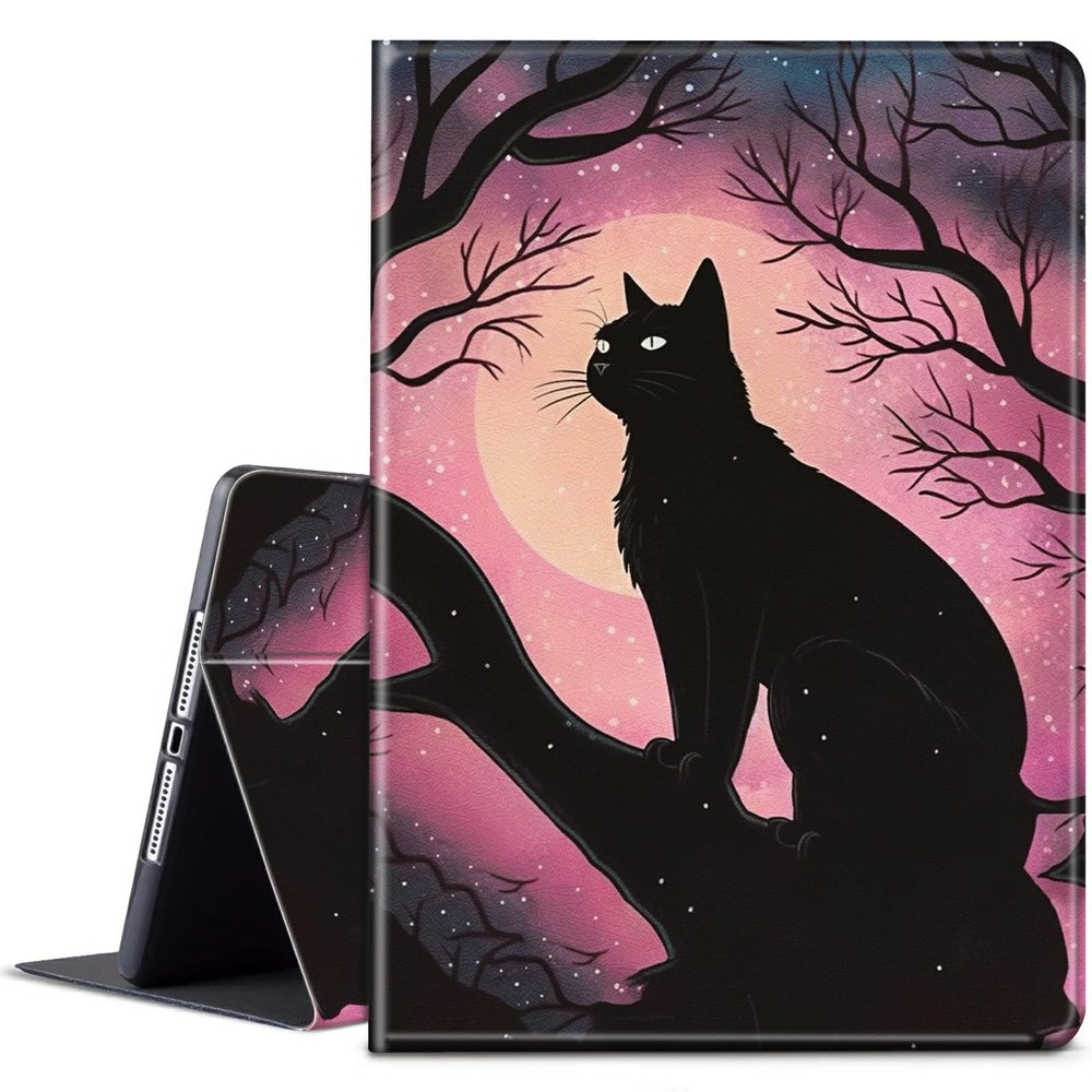 BPQOJB for Kindle 2022 Case 11th Generation 6.0 inch 2022 Release with Adjustable Stand & Auto Wake/Sleep Smart Protect Cover Case - Balck Cat Pink Moon