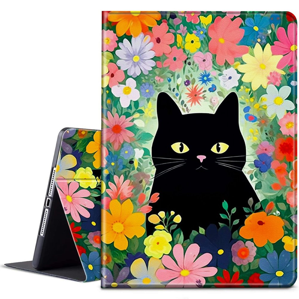 BPQOJB for Kindle Paperwhite Case 10th Generation 2018 6 inch for Kindle Paperwhite E-Reader Case with Adjustable Stand & Auto Wake/Sleep Smart Protect Cover - Colorful Flowers and Cat