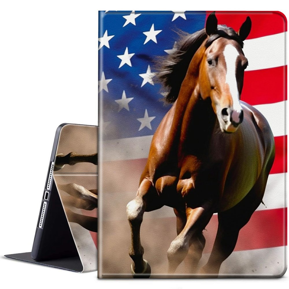 BPQOJB for Kindle Paperwhite Case 10th Generation 2018 6 inch for Kindle Paperwhite E-Reader Case with Adjustable Stand & Auto Wake/Sleep Smart Protect Cover - Running Horse American Flag