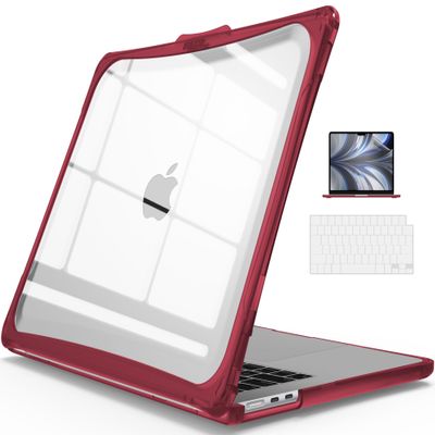 IBENZER Heavy Duty Case for 2026 2025 2024 2023 MacBook Air 15 inch M4 A3241 M3 A3114 M2 A2941, Hexpact case with ScreenFilm &KeyboardCover, Protective Cover for Mac Air 15.3, WineRed, HPE-AT15-WR+2