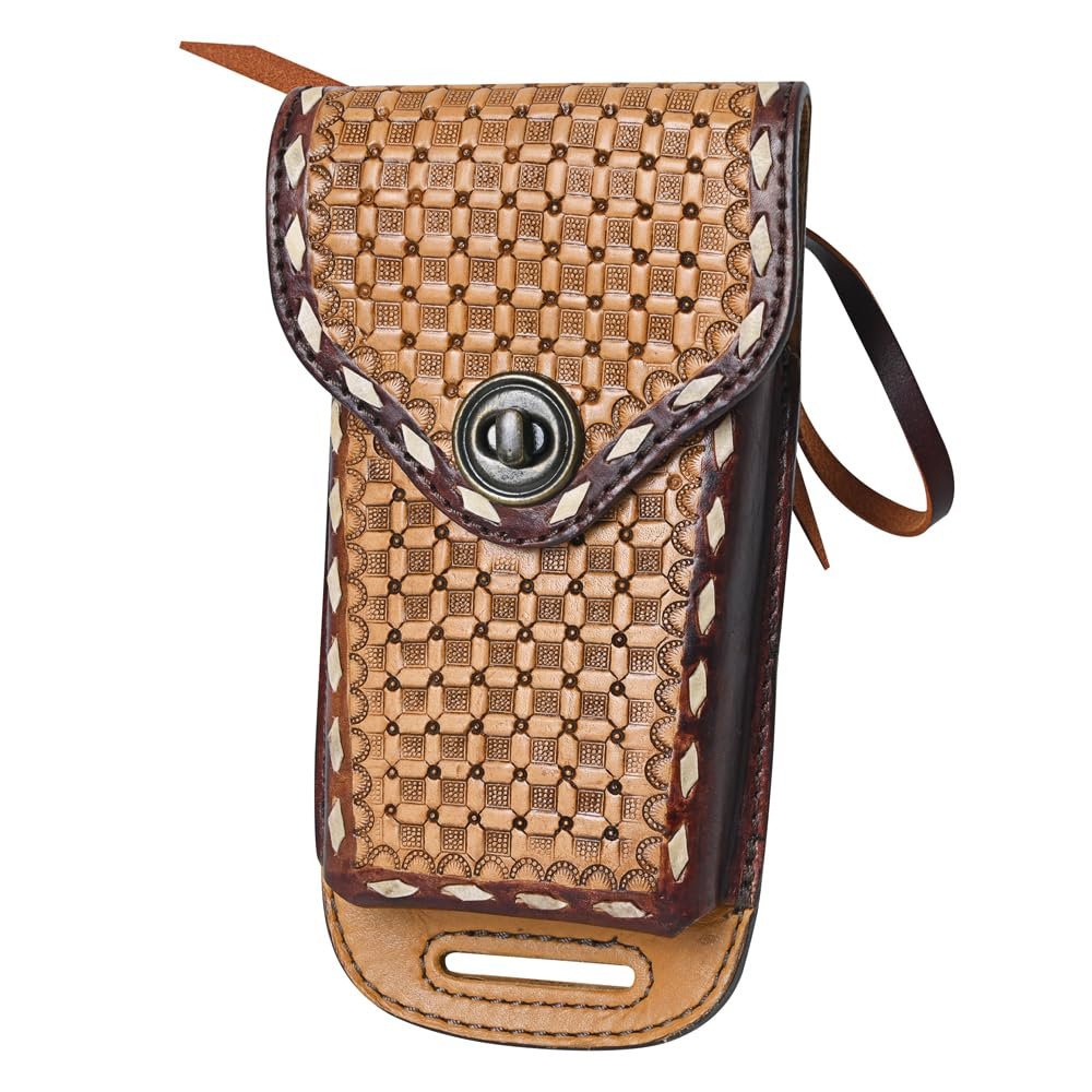 HILASON Horse Saddle Gorgeous Hand Tooled Cell Phone Case Pouch American Leather | Holsters Cowboy Genuine Belt Loop Holster