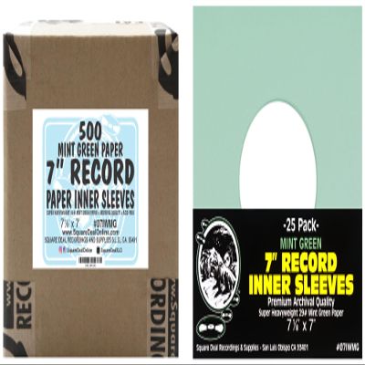 (500) 7" Vinyl Record Inner Sleeves with Hole - Mint Green - Archival Quality - 07IWMG