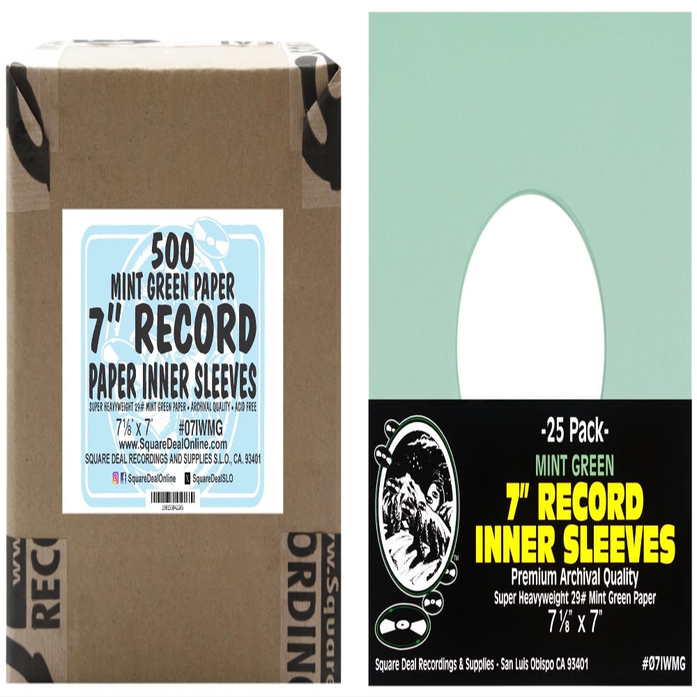 (500) 7" Vinyl Record Inner Sleeves with Hole - Mint Green - Archival Quality - 07IWMG