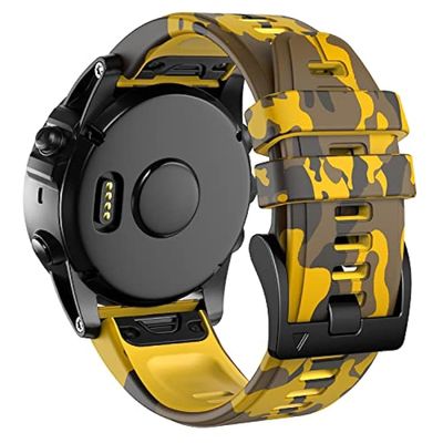 26mm Quick Easy Fit Camouflage Silicone Watch Band Compatible for Garmin Fenix 7x/Fenix 6x Pro/Fenix 6x/Fenix 5x Plus/Fenix 3/Fenix 3 HR, Sport Waterproof Replacement Wrist Strap for Enduro/Descent