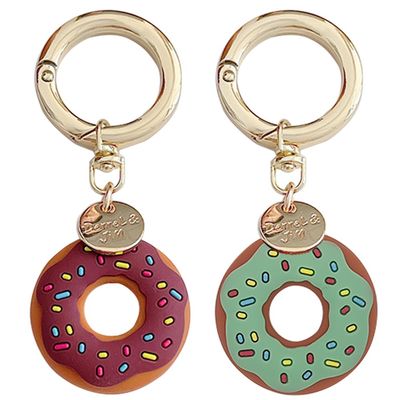 [2 Pack] Donut Anti-Lost Keychain Case Cover for AirTags Tracker, Anti-Drop Scratch Cute AirTag Holder with Keychain Accessories for Women Kids Pets Backpacks (Green+Brown)
