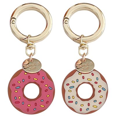 [2 Pack] Donut Anti-Lost Keychain Case Cover for AirTags Tracker, Anti-Drop Scratch Cute AirTag Holder with Keychain Accessories for Women Kids Pets Backpacks (Beige+Pink)