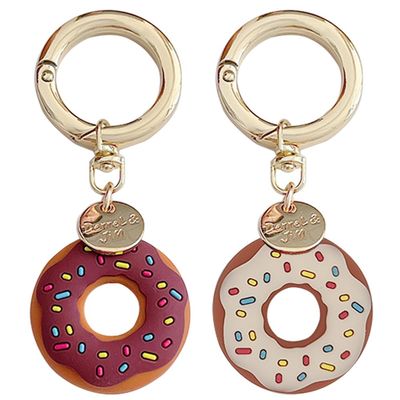[2 Pack] Donut Anti-Lost Keychain Case Cover for AirTags Tracker, Anti-Drop Scratch Cute AirTag Holder with Keychain Accessories for Women Kids Pets Backpacks (Brown+Beige)