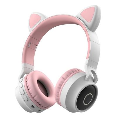 NONCHI Wireless Bluetooth 5.0 Kids Headphones, Cat Ear Headphones Foldable Over Ear Stereo Wireless Headset with Mic LED Light, LED Lights, 3.5Mm AUX Cable, for Laptop/PC/TV,Gray