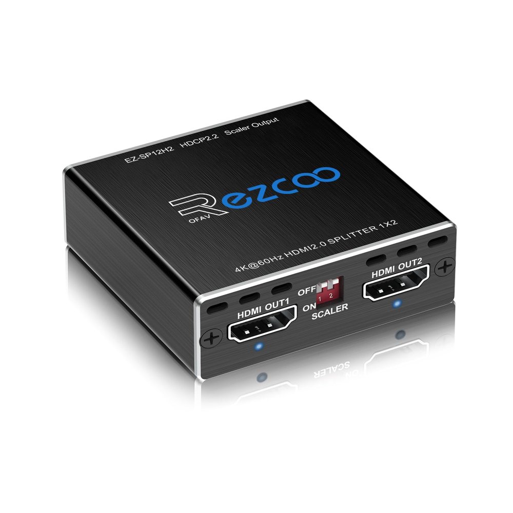 ROFAVEZCO 4K@60Hz HDMI Splitter 1 in 2 Out 4:4:4,18Gbps,Supports Soundbar,HDCP2.2 Bypass,EDID,Duplicate,Mirror,Copy,Downscale,HDR,Dolby Vision Atmos,4K HDMI2.0 Splitter 1x2 Out for Dual Monitors