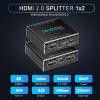 ROFAVEZCO 4K@60Hz HDMI Splitter 1 in 2 Out 4:4:4,18Gbps,Supports Soundbar,HDCP2.2 Bypass,EDID,Duplicate,Mirror,Copy,Downscale,HDR,Dolby Vision Atmos,4K HDMI2.0 Splitter 1x2 Out for Dual Monitors view 4