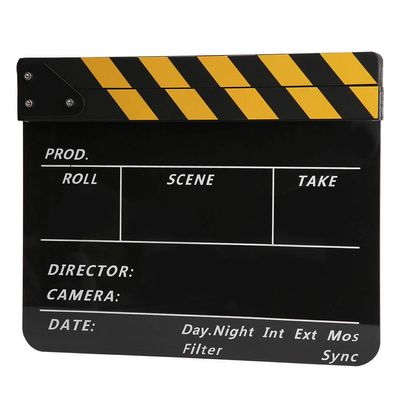 Movie Film Clap Board, Acrylic 30x25cm Movie Clappers Board, Scene Slate Board for TV Video Movie Photo Props Excellent Decoration (Yellow Strip Blackboard (PAV1YBE))