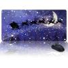 Oversized Gaming Mouse Pad,Christmas Elk with Santa Claus Xmas Tree in Winter Night Purple Desk Mat for Home Office Non-Slip Extended XXL Computer Mouse Pad for Laptop Desktop Keyboard,35x15 inch view 1