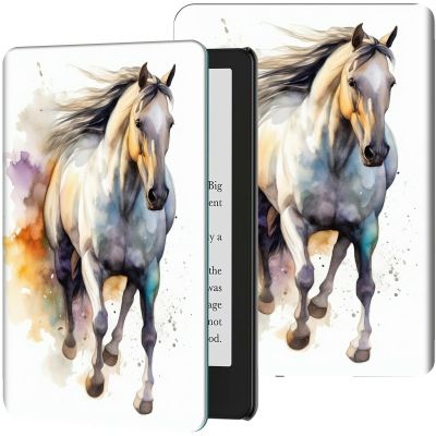 GFRGTFHYT Case for 6" Kindle (11th Generation, 2024/2022 Release) Slim PU Leather Adjustable Multi-Angle Smart Shell Cover with Auto Wake/Sleep for Kindle 2024/2022 11th Gen e-Reader,Watercolor Horse