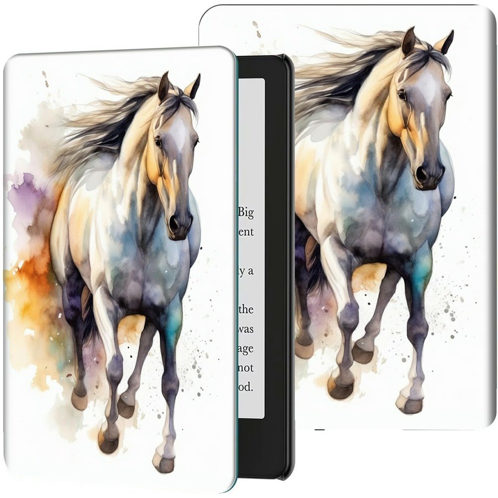 GFRGTFHYT Case for 6" Kindle (11th Generation, 2024/2022 Release) Slim PU Leather Adjustable Multi-Angle Smart Shell Cover with Auto Wake/Sleep for Kindle 2024/2022 11th Gen e-Reader,Watercolor Horse