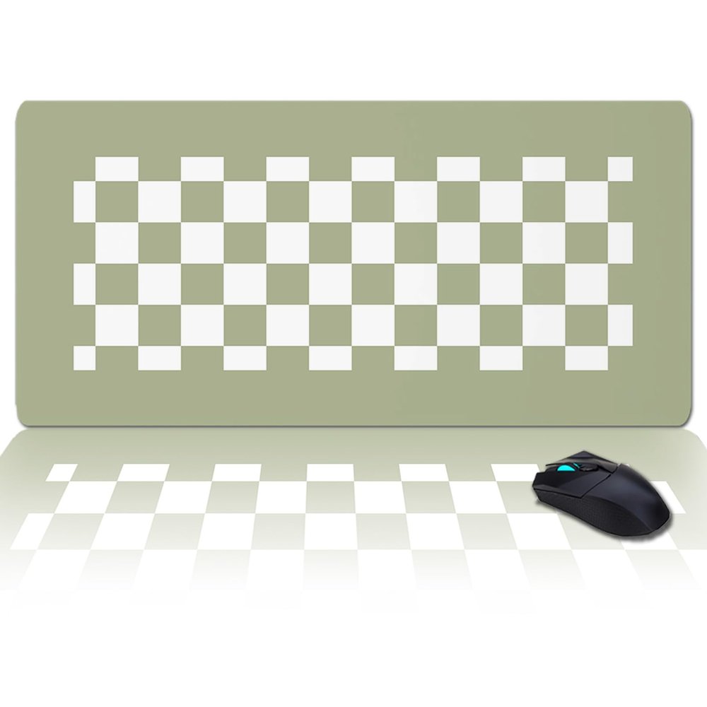 Oversized Gaming Mouse Pad, Sage Green Checkerboard Plaid Desk Mat for Home Office Extended XXL Computer Mouse Pad with Non-Slip Backing for Laptop Desktop Keyboard,35x15 inch