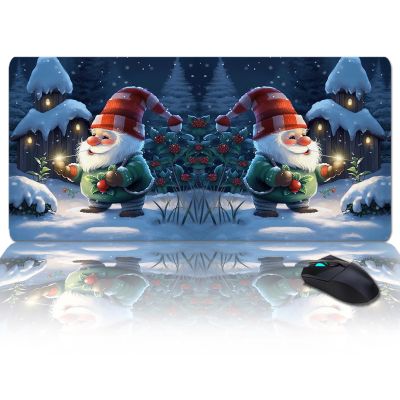 Oversized Gaming Mouse Pad, Red Cap Gnome Snow House Forest Christmas Desk Mat for Home Office Extended XXL Computer Mouse Pad with Non-Slip Backing for Laptop Desktop Keyboard,35x15 inch