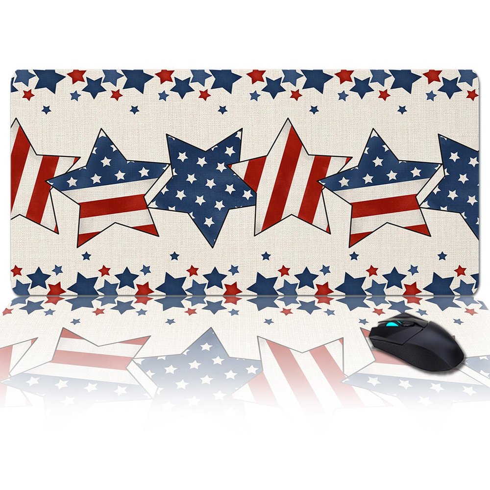 Oversized Gaming Mouse Pad, Independence Stars and Stripes Flag Patriot Beige Desk Mat for Home Office Extended XXL Computer Mouse Pad with Non-Slip Backing for Laptop Desktop Keyboard,35x15 inch