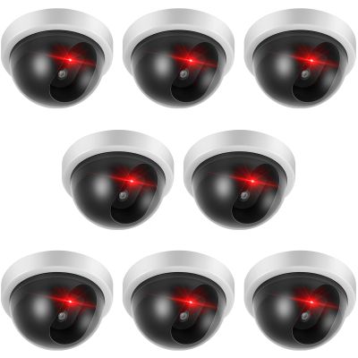 8 Pack Fake Security Cameras, Dummy CCTV Dome with Flashing Red LED,White