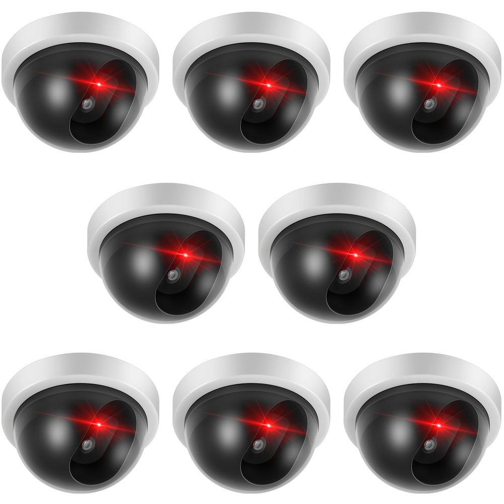 8 Pack Fake Security Cameras, Dummy CCTV Dome with Flashing Red LED,White