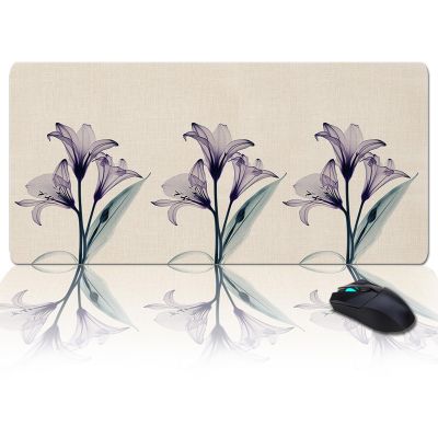 Oversized Gaming Mouse Pad,Abstract Transparent Purple Lilies Cotton Linen Texture Desk Mat for Home Office Extended XXL Computer Mouse Pad with Non-Slip Backing for Laptop Desktop Keyboard,35x15 inch