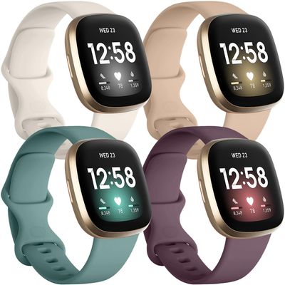 Getino Compatible with Fitbit Sense 2/ Sense Bands/Versa 4/ Versa 3 Bands Women Men, Soft Sport Accessories, Band for Fitbit Sense/Sense 2/ Versa 4/ Versa 3 Watch, Large Milke/Violet/Pinelv/Apricot
