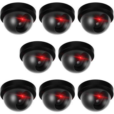 Kanayu 8 Pack Dummy Fake Camera CCTV Dome Fake Security with Flashing Red LED Light Wireless Surveillance Dummy CCTV for Outside Decoy Camera with Screws Tape for Indoor Outdoor Home (Black)