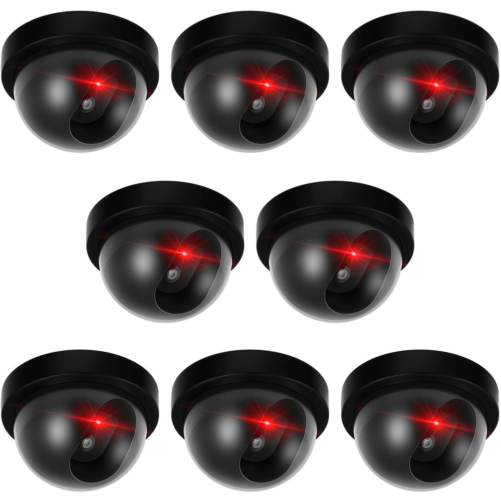 Kanayu 8 Pack Dummy Fake Camera CCTV Dome Fake Security with Flashing Red LED Light Wireless Surveillance Dummy CCTV for Outside Decoy Camera with Screws Tape for Indoor Outdoor Home (Black)