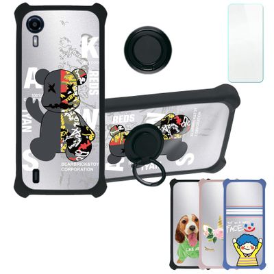 Aroepurt U380AA Case Compatible with Tinno U380AA Phone Case Cover [with Tempered Glass Screen Protector][Hard PC + Soft Silicone][Ring Support] [Silver Reflect Light] DYH-CGZ