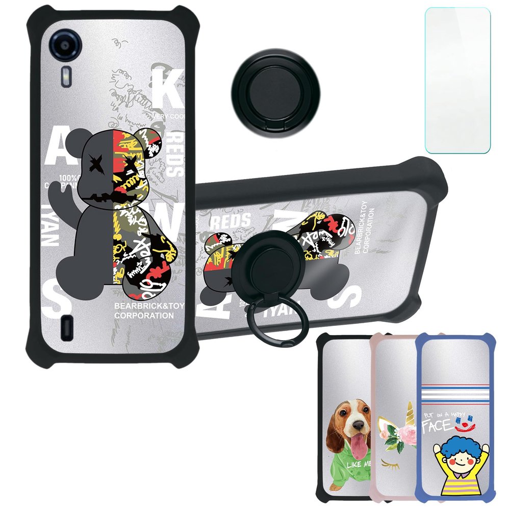 Aroepurt U380AA Case Compatible with Tinno U380AA Phone Case Cover [with Tempered Glass Screen Protector][Hard PC + Soft Silicone][Ring Support] [Silver Reflect Light] DYH-CGZ