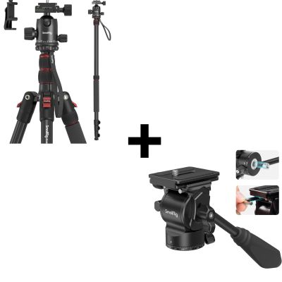 Bundle: SmallRig 71" Camera Tripod with Tripod Fluid Head Pan Tilt Head