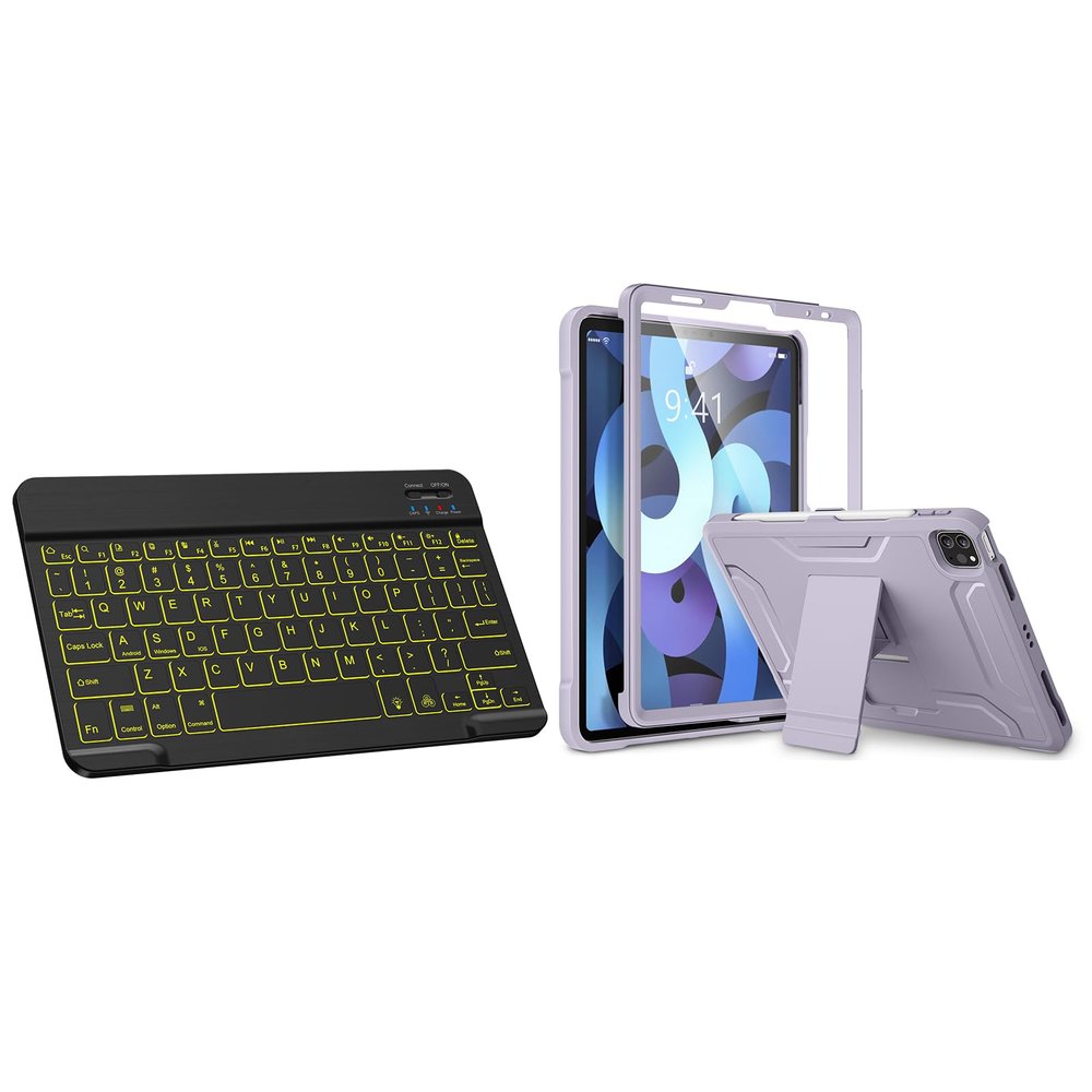 DTTO Bluetooth Keyboard, Wireless Rechargeable Keyboard and [Screen Protector] Shockproof Full Body Protective Cover with Pencil Holder for iPad Air 5th / 4th Gen Case 10.9 Inch 2022/2020, Taro Purple