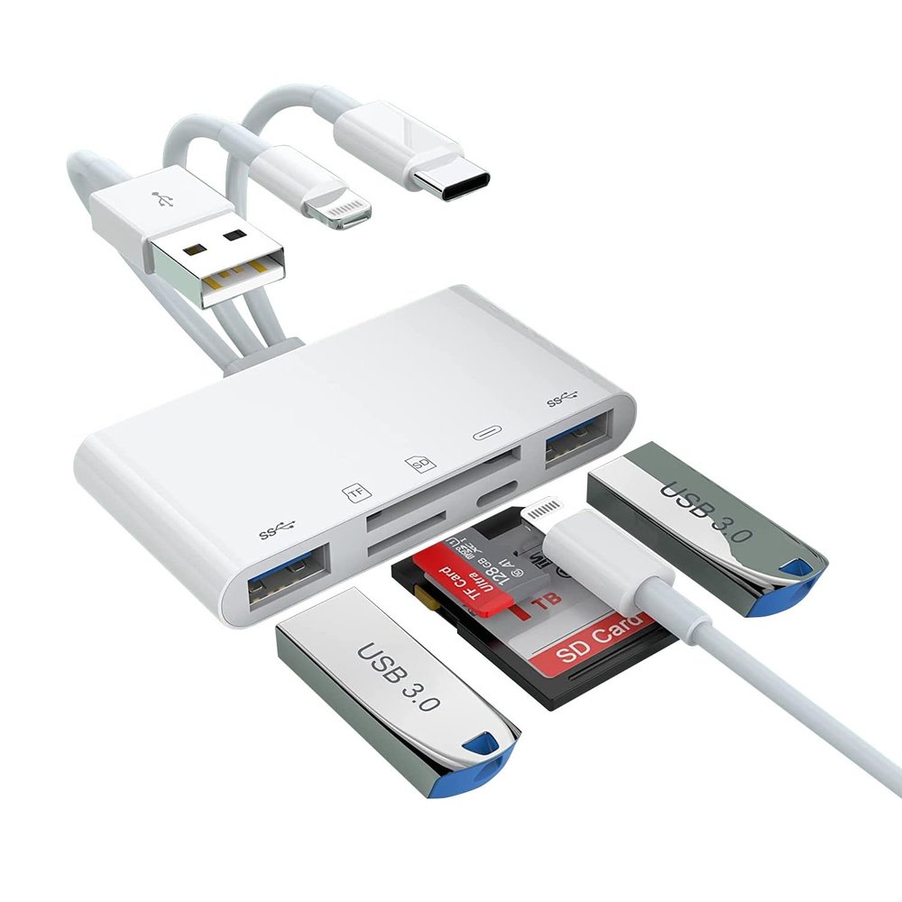 [Apple MFi Certified] 5-in-1 iPhone Memory Card Reader, USB OTG Adapter & SD/TF Card Camera Viewer for iPhone/iPad/PC/Android/Camera/USB C & A Devices, Supports SD/Micro SD/SDHC/SDXC/MMC Plug and Play