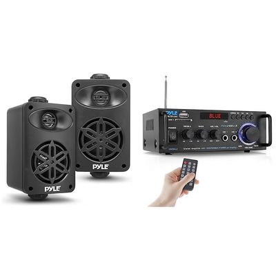 Pyle Indoor Outdoor Speakers and Bluetooth Stereo Amplifier Bundle