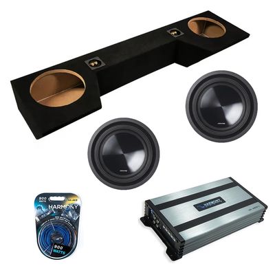American Sound Connection Dual 10 inch Sub Box Compatible with Dodge Ram Quad Cab Truck 2019-2025 Bundle with SWT-10S4 Subwoofer, HA-A800.1 800W RMS Amp, and Install Kit