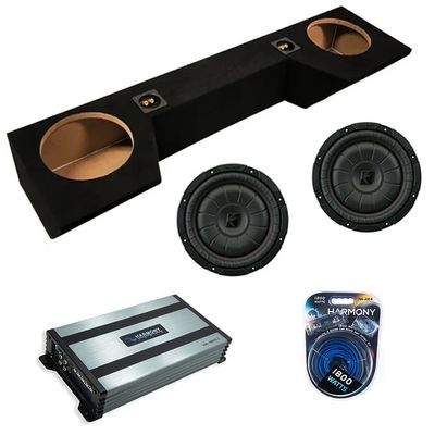 American Sound Connection Dual 10 inch Sub Box Compatible with Dodge Ram Quad Cab Truck 2019-2025 Bundle with 43CVT102 Subwoofer, HA-A800.1 800W RMS Amp, and Install Kit
