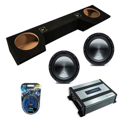 American Sound Connection Dual 10 inch Sub Box Compatible with Dodge Ram Quad Cab Truck 2019-2025 Bundle with HA-R104 Subwoofer, HA-A400.1 400W RMS Amp, and Install Kit