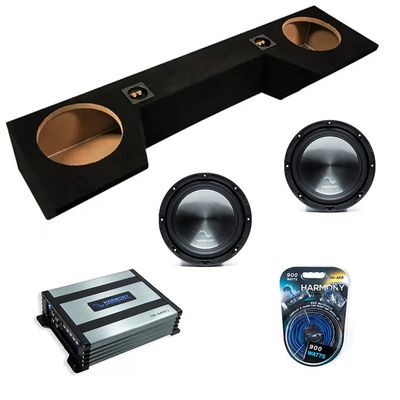 American Sound Connection Dual 10 inch Sub Box Compatible with Dodge Ram Quad Cab Truck 2019-2025 Bundle with HA-R104 Subwoofer, HA-A400.1 400W RMS Amp, and Install Kit