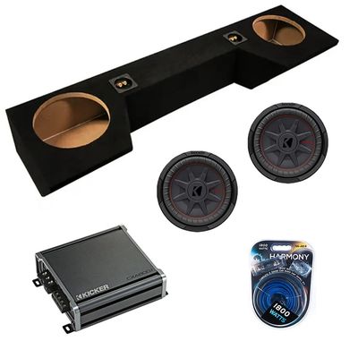 American Sound Connection Dual 10 inch Sub Box Compatible with Dodge Ram Quad Cab Truck 2019-2025 Bundle with 48CWRT104 Subwoofer, 46CXA8001 800W RMS Amp, and Install Kit