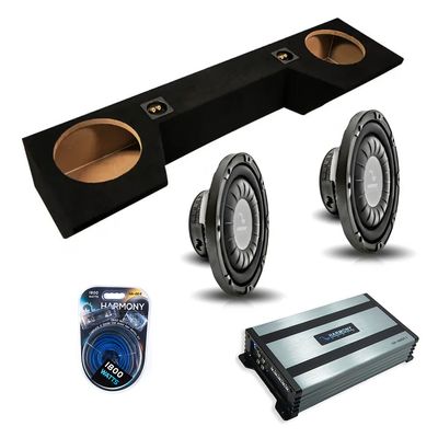 American Sound Connection Dual 10 inch Sub Box Compatible with Dodge Ram Quad Cab Truck 2019-2025 Bundle with HA-F104 Subwoofer, HA-A800.1 800W RMS Amp, and Install Kit
